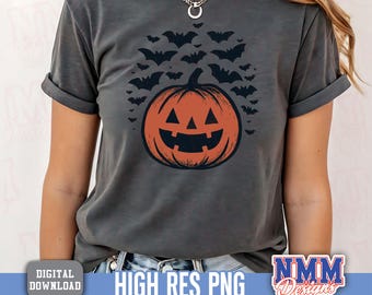 Bat Pumpkin Face PNG: Halloween 2025 Sublimation Design
