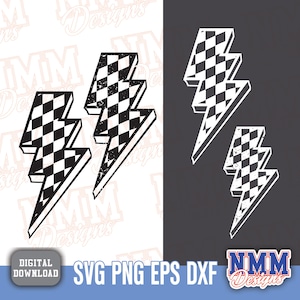 Checkered Lightning Bolt Svg | Thunder Doodle Cut File for Cricut & Silhouette | Checkerboard Design Vector Png Pdf Eps