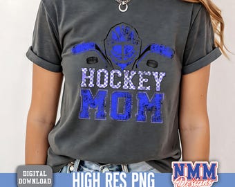 Mamá de hockey PNG: color azul y negro, diseño desgastado (descarga digital)