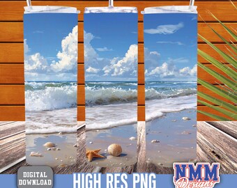 Seashells Beach Tumbler Sublimation Design: 20oz Skinny Wrap (Digital Download PNG)