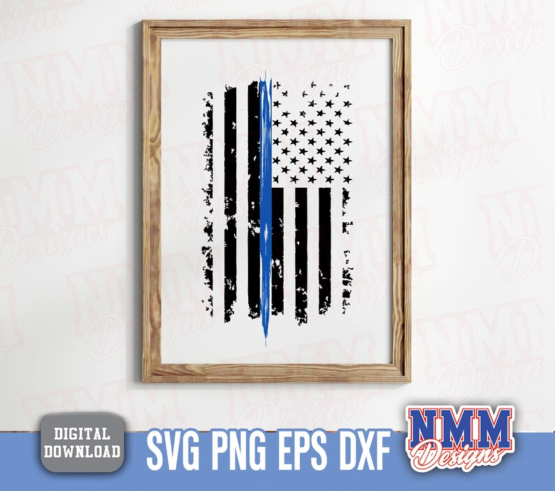 Blue Line US Flag: Police Support PNG SVG (Digital Download) image 8