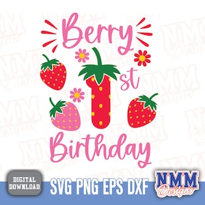 Camiseta de 1.er cumpleaños con temática de fresas SVG y PNG / Cumpleaños con temática de fresas / Dulce SVG / Diseño para el primer cumpleaños de niña