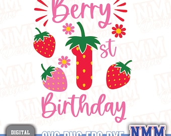 Berry First Birthday SVG PNG: Strawberry Theme Design (Digital Download)