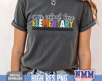 Custom Neon Elementary School PNG, Checkered Elementary PNG, Customized Text, Custom School png, End of School, Elementary Teacher Design