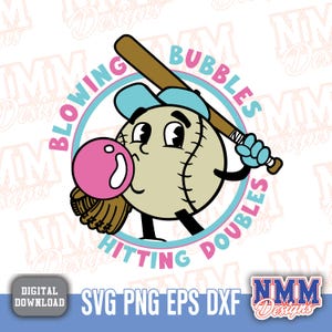 Honkbal SVG-bundel Retro honkbal SZN PNG Hit verdubbelt & bellen blazen digitaal snijbestand