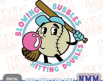 Baseball SVG-Bundle Retro Baseball SZN PNG Hit Doubles & Blowing Bubbles Digital Cut File
