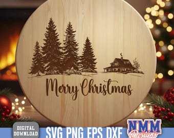 Christmas SVG Laser File Merry SVG Engraving Design for Cutting Board Gift