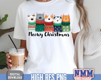 Chat de Noël miaou PNG : bonnets de père Noël, chats festifs (téléchargement numérique)