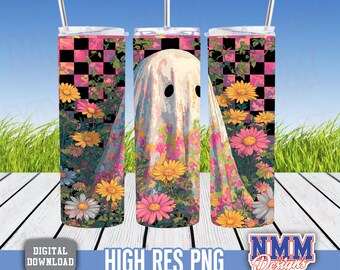 Retro Neon Ghost Tumbler Wrap: 20oz Skinny Tumbler Sublimation (PNG Digital Download)