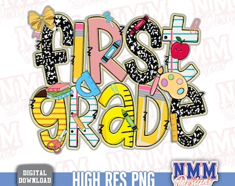 First Grade Clipart: Preppy Back to School Design (PNG, SVG, PDF Digital Download
