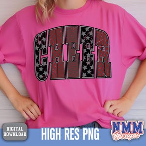 Cheer PNG: Leopard Star Checkered Letters, Trendy Sublimation Design (Digital Download)