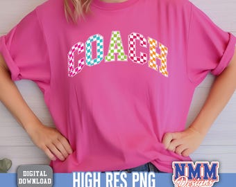 Retro Neon Coach PNG: Distressed Varsity Shirt Design (Digital Download