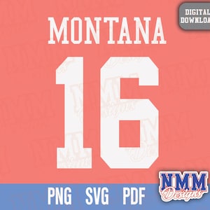 Montana Jersey svg png, pdf, arquivos svg para cricut, arquivo de corte de vinil, para camisas e canecas, ferro em esportes escolares