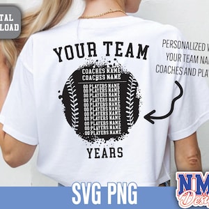 Aangepaste VOLLEDIGE teamjersey achterkant belettering en nummer - gepersonaliseerde sport SVG digitale download voor Cricut softbal honkbal