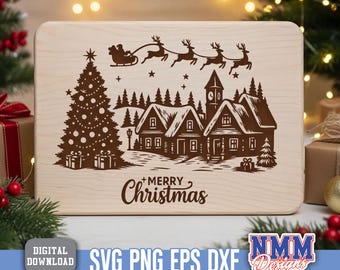 Christmas SVG Laser File Merry SVG Engraving Design for Cutting Board Gift