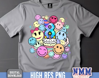 8th Birthday Emoji smile PNG Design (Digital Download)