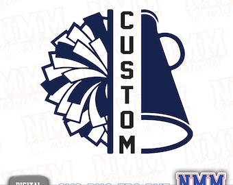 Cheerleader SVG: Pink Pom Pom & Megaphone, Custom Name Frame (Digital Download)