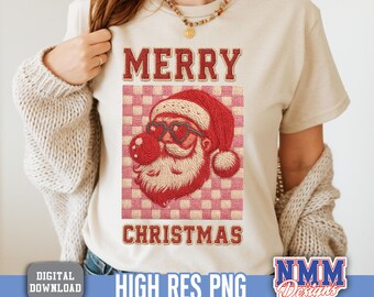 Frohe Weihnachten Santa Knüpfhaken PNG, Faux Yarn Sublimation (digitaler Download)