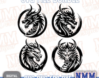 Dragon Bundle Svg File | Dragon Digital Download | Medieval Style Dragon | Detailed Dragon Vector | Circle Dragon Laser File Svg | DXF | PNG
