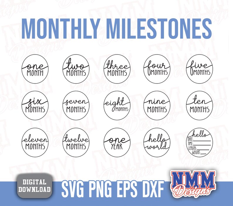 Baby Monthly Milestone Rounds SVG Bundle, Hello World Svg (digital ...