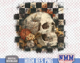 Halloween-schedel, png-bestand: herfst bloemenontwerp (digitale download)