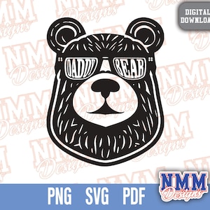 SVG papa ours avec lunettes de soleil | Fichier de coupe Papa Bear pour Cricut & Silhouette | Joli design SVG papa ours pour la fête des pères