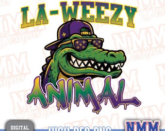 Mardi Gras Gator PNG, La Weezy Animal Design (digitale download)
