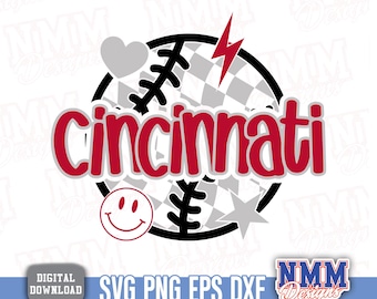 Paquete SVG de béisbol retro de Cincinnati: archivos PNG y PDF para Cricut, vinilo y diseños termoadhesivos