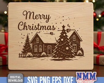 Christmas SVG Laser File Merry SVG Engraving Design for Cutting Board Gift