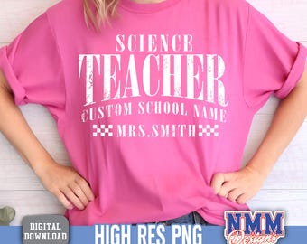 Custom Teacher School PNG: Distressed Checkered Design (Digital Download)