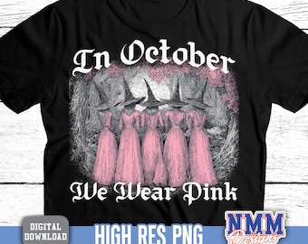 Pink Halloween Witch Breast Cancer Awareness PNG: Retro Ribbon Design (Digital Download
