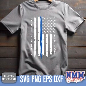 Blue Line US Flag: Police Support PNG SVG (Digital Download) image 6
