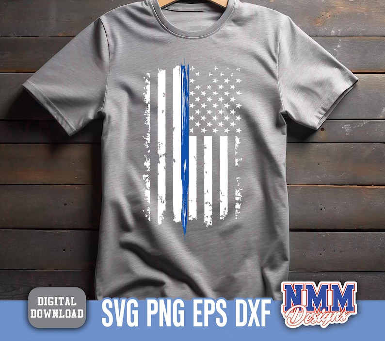 Blue Line US Flag: Police Support PNG SVG (Digital Download) image 6