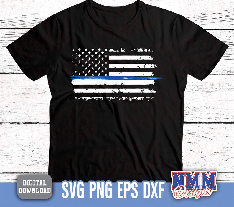 Blue Line US Flag: Police Support PNG SVG (Digital Download) image 7