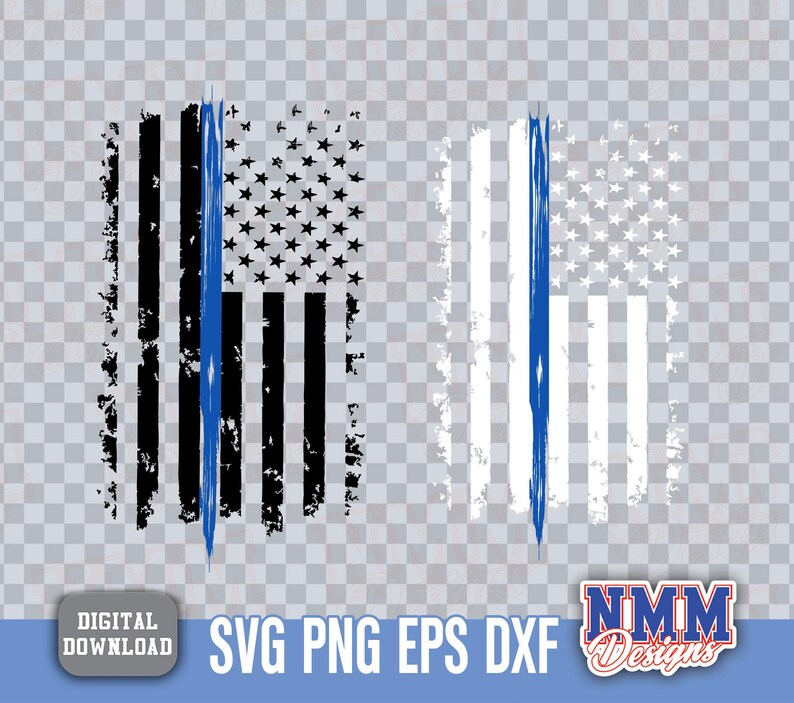 Blue Line US Flag: Police Support PNG SVG (Digital Download) image 10