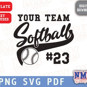 Softbal SVG, aangepaste teamgeest Svg, aangepast gesneden bestand, aangepaste school teamnaam Svg, tekst inbegrepen, aangepaste sjabloon mascotte shirt