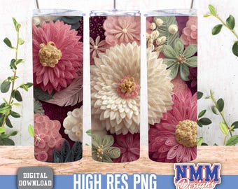 3D Pink Floral Tumbler Sublimation Design (Digital Download)