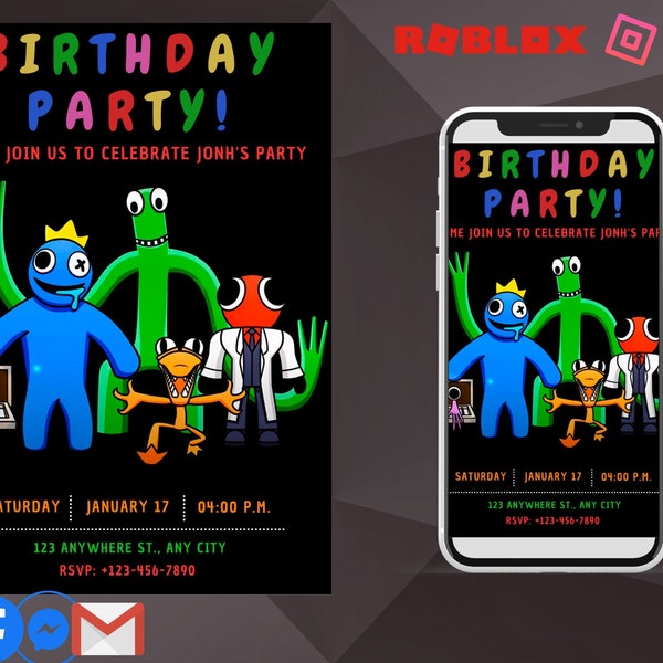 Rainbow friends birthday invitation (editable)