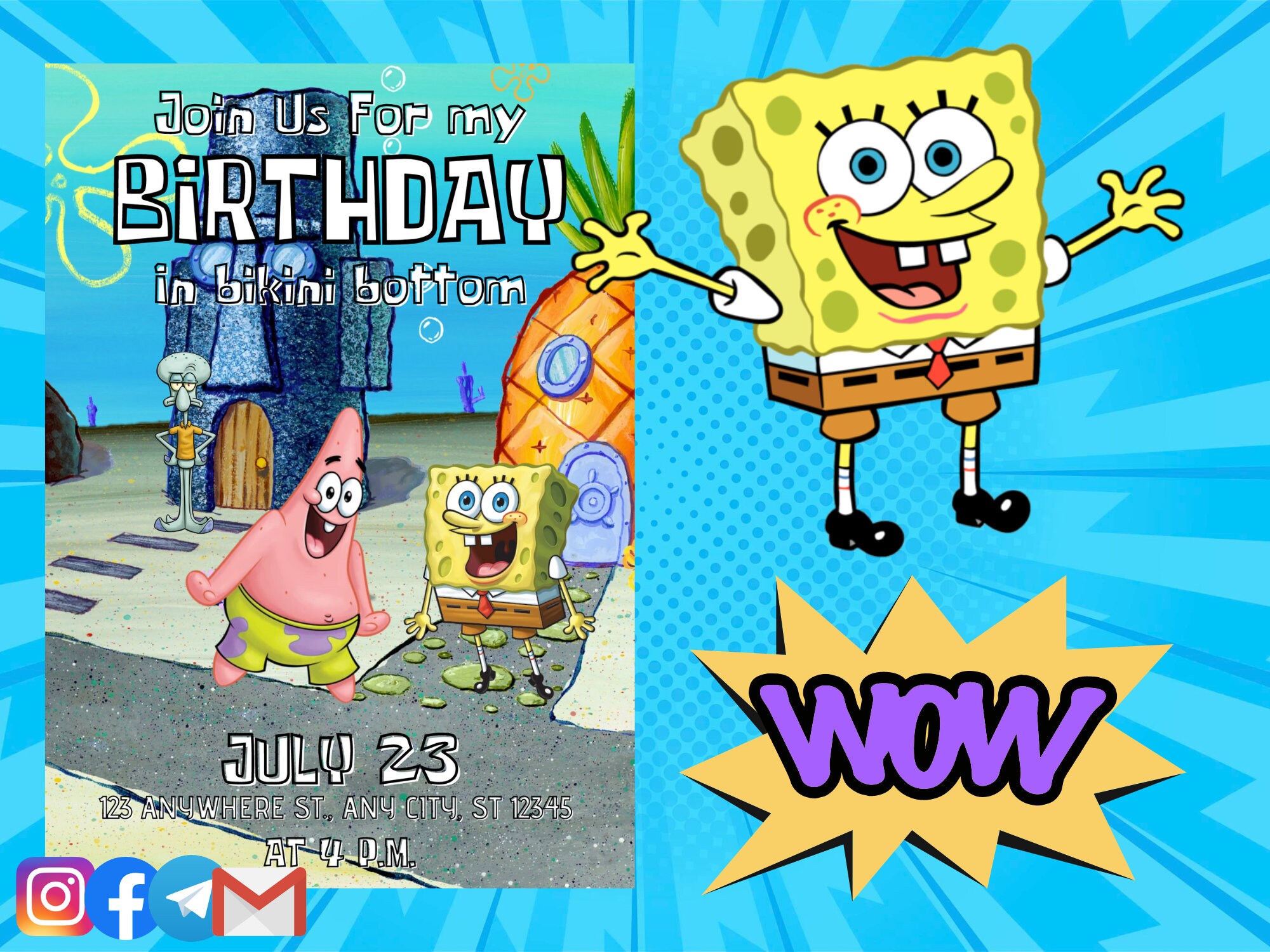 Spongebob Birthday Invitation editable Etsy