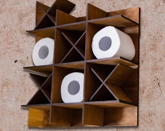 Wall mounted toilet paper storage, Toilet paper storage, Toilet Paper Rack, Wood bathroom Organizer, Tic Tac toe toilet paper holder
