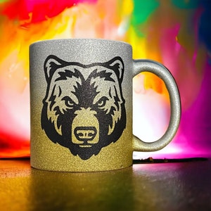 Glitter cup / glittery coffee mug with bear motif