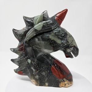 Vibrant Bloodstone Unicorn Carving