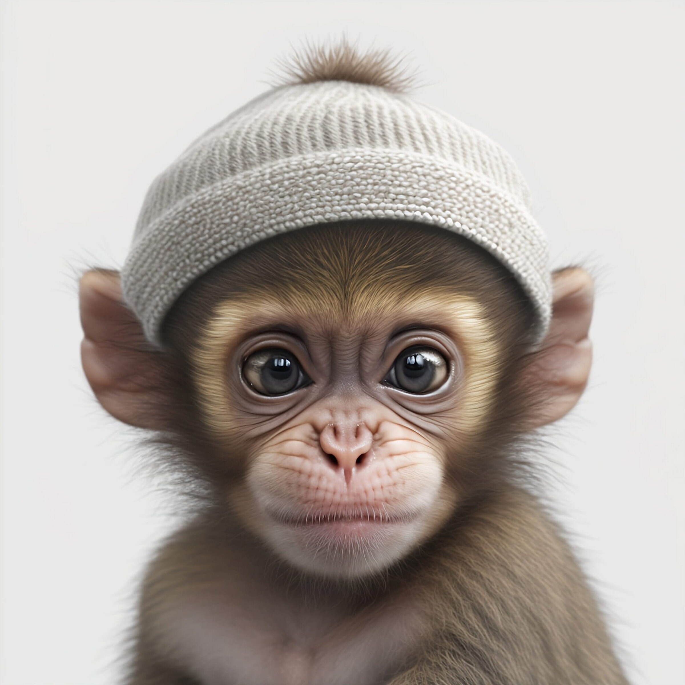 Mischievous Baby Monkey Wall Art Poster With Beanie Hat Perfect