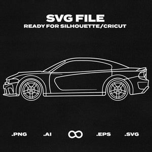 Charger SRT Hellcat 2020 Car SVG/EPS Outline - Printable, Cricut & Silhouette File