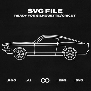 Shelby Mustang GT500 1967 Car SVG/EPS Outline - Printable, Cricut & Silhouette File