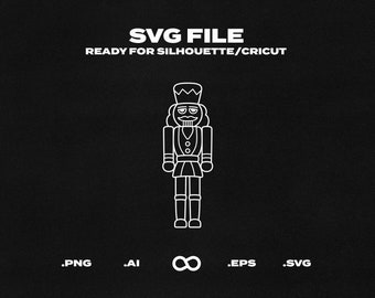 Dziadek do orzechów bożonarodzeniowych, świąteczny strażnik świąteczny, żołnierz zabawek SVG/EPS prosty zarys linii wektorowej — plik do druku, Cricut i sylwetka