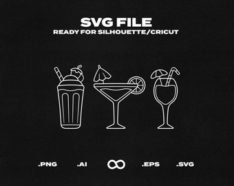 Zomer tropisch drankje bundel, Smoothie, Margarita, Fruit Punch SVG/EPS Simple Vector Line Art Outline - Printable, Cricut & Silhouette File