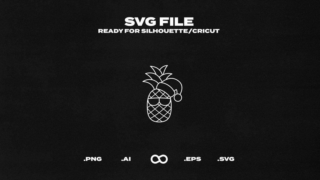 Cool Christmas Pineapple, Festive Holiday Fruit SVG/EPS Simple Vector Line Art Outline Printable