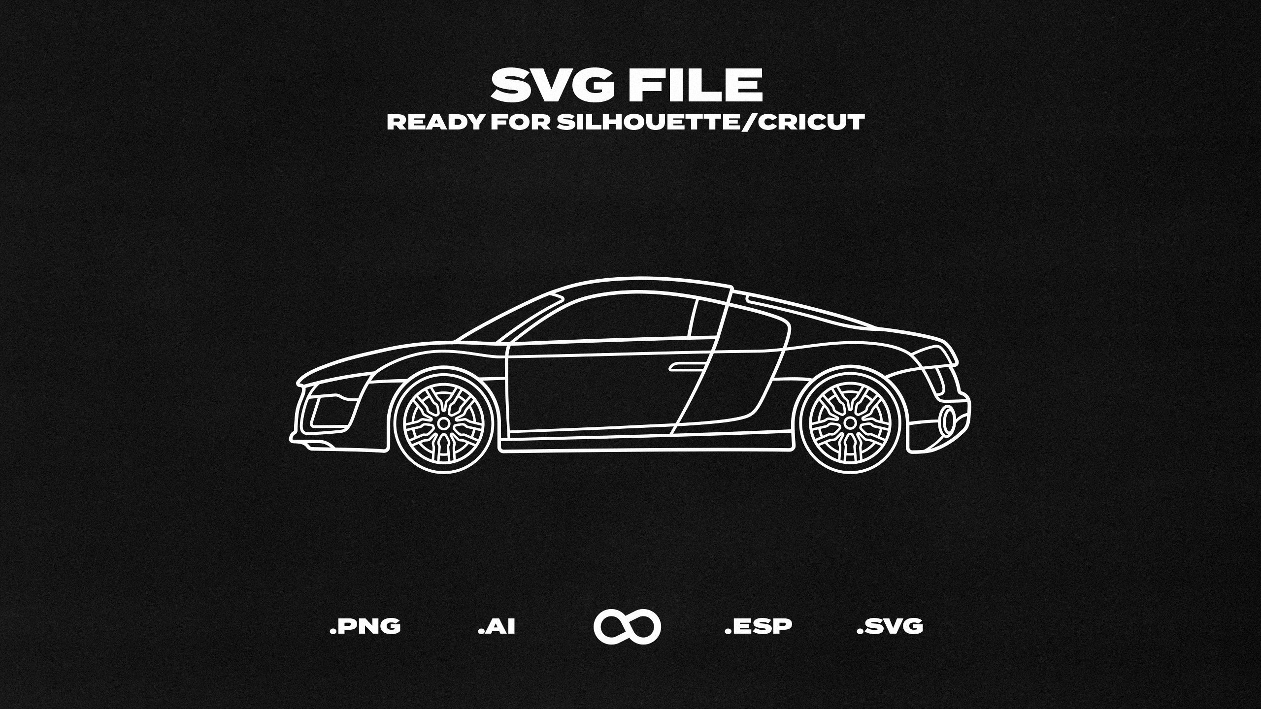 R8 V10 Coupe Car SVG/EPS Outline Printable, Cricut & Silhouette File 