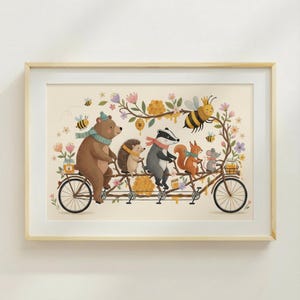 Spring Bike Animals Animer Poster Kids Room Arte Nursery